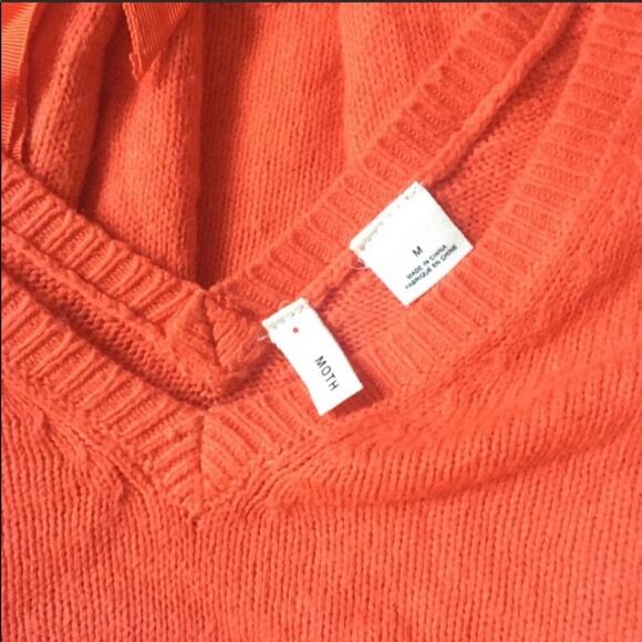 ANTHROPOLOGIE Moth Orange VNeck Tie Back Open Knit Detail Pullover Sweater M - Picture 7 of 8
